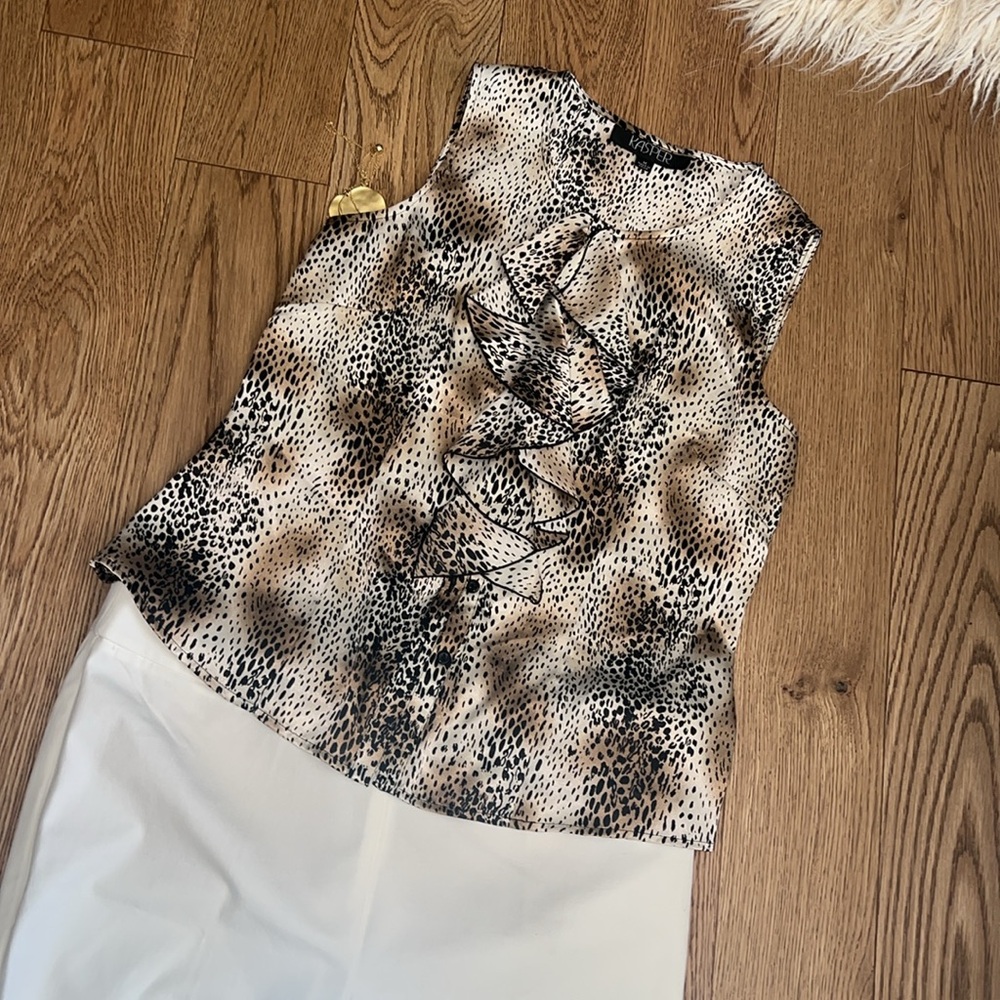 Kasper Animal Print Top in Black, Cream & Tan